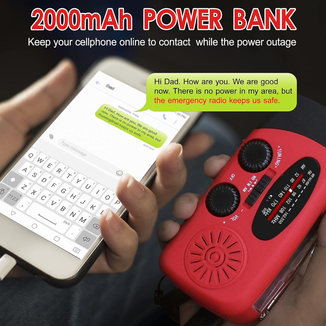 Emergency Radio - Hand Crank, Solar & USB Charging